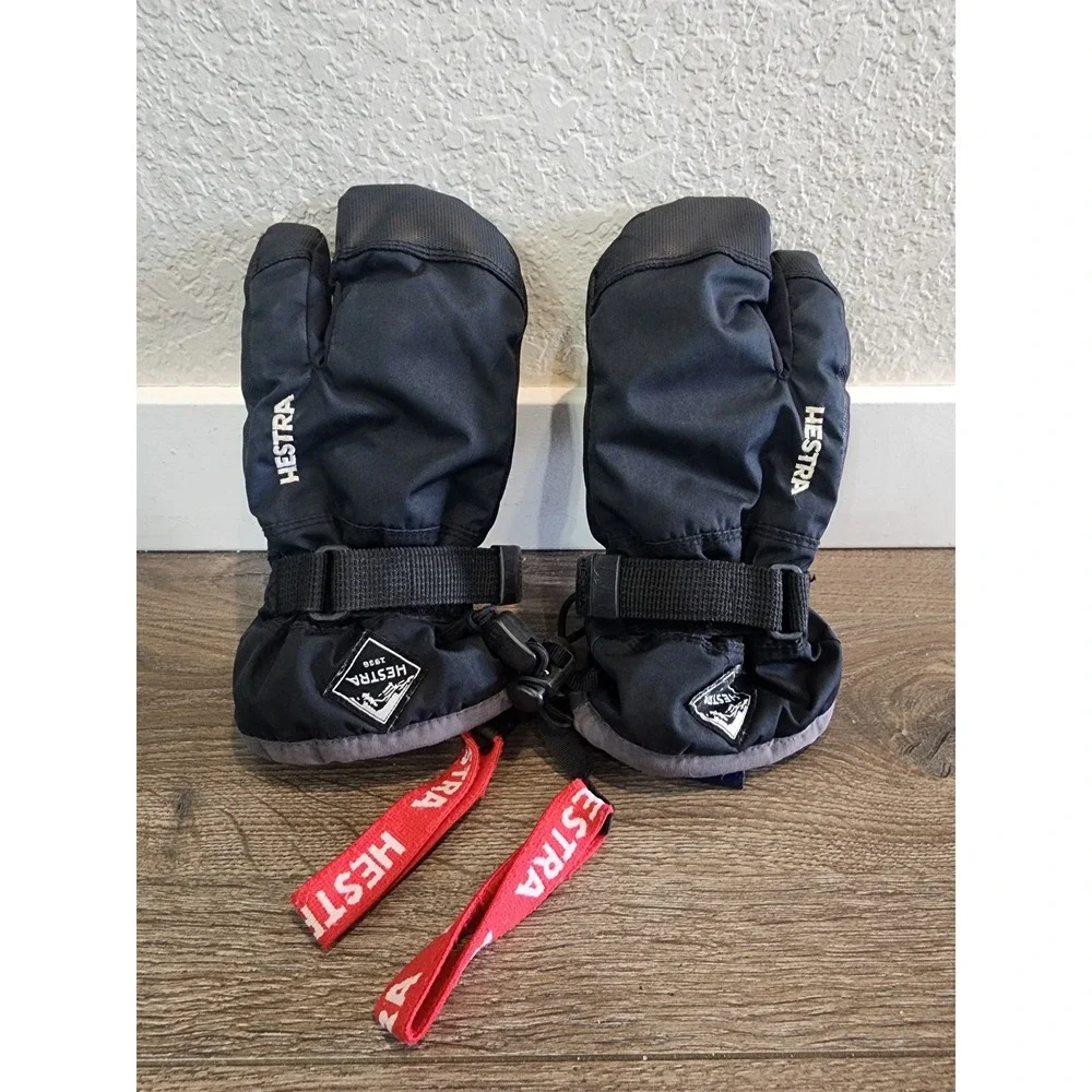 Hestra CZone 3-Finger Mittens Kids Size 3 Black Lobster Ski Snow Gloves